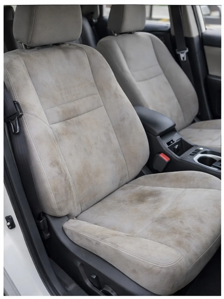 Dirty car seats before professional extraction cleaning