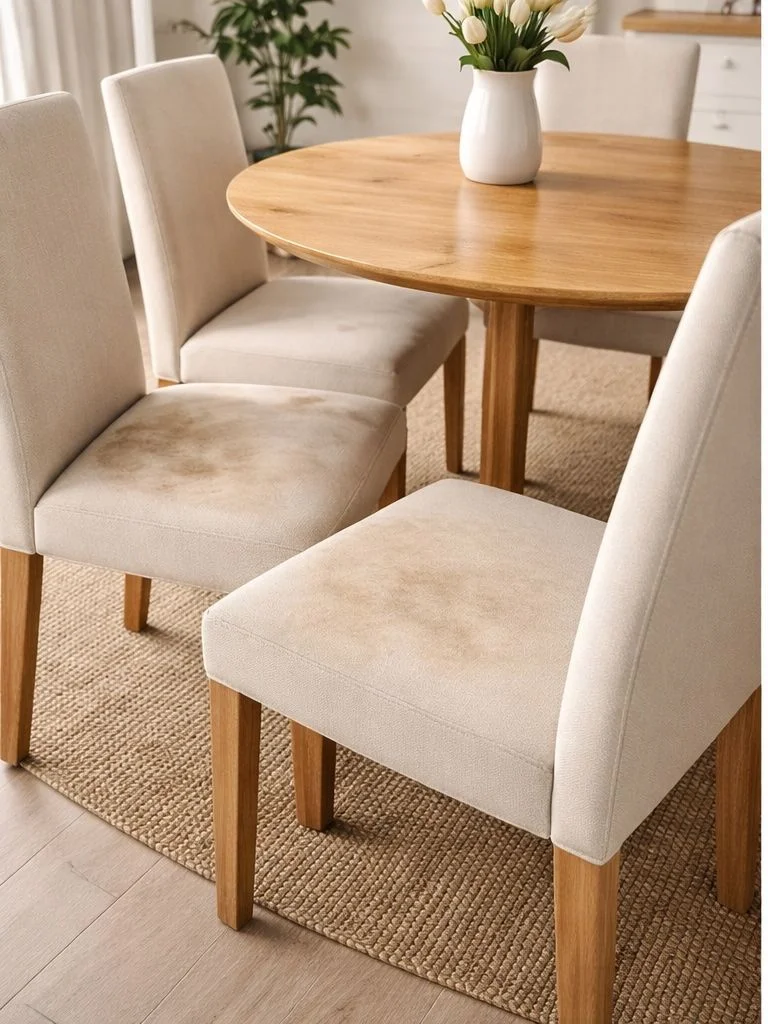 Dining chairs with stains before cleaning service